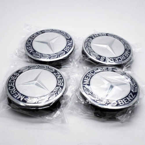 4Pc Wheel Rim Blue Center  Caps Emblem Fit for MERCEDES BENZ Logo Badge Hub 75mm